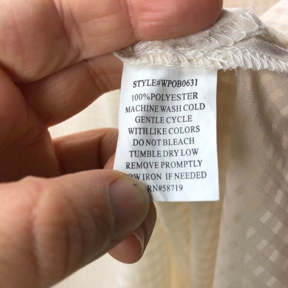 Notations 3X Plus Womens Beige Printed Sheer Button-up Blouse - Picture 5 of 6